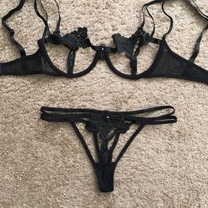 Bluebella Nova Black Open Cup Bra & Thong Set
